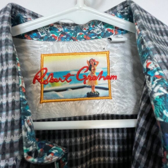Robert Graham Mens Houndstooth Dress Shirt With Floral Trim Size M - Picture 4 of 16